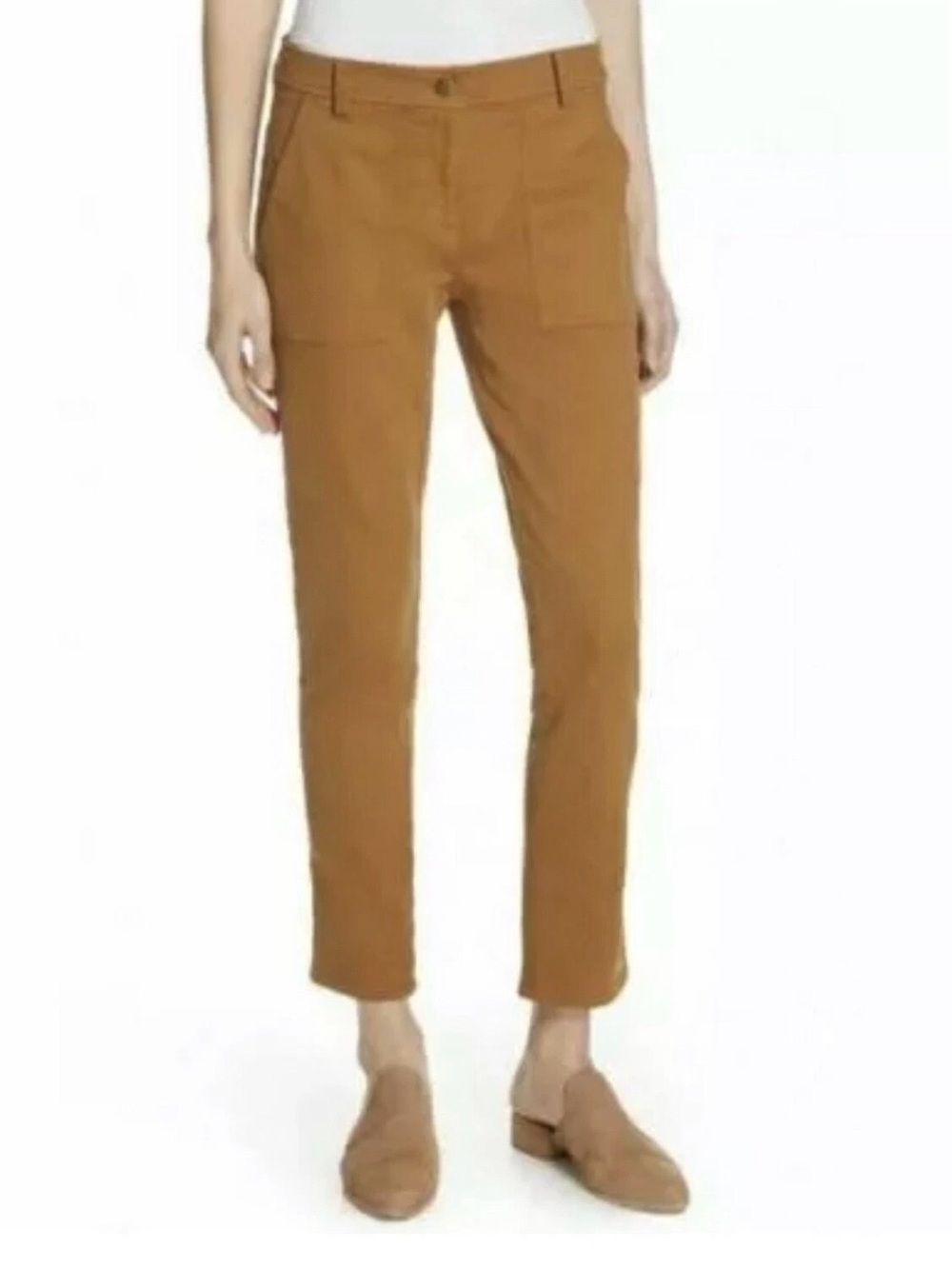 Eileen Fisher Organic Cotton Stretch Straight Crop Pants Mustard Brown 8